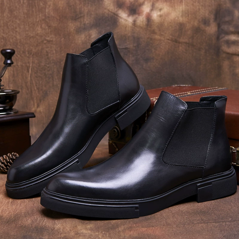 Mùa thu và mùa đông Chelsea boots của nam giới giày cao cổ của nam giới giày công sở giày da của nam giới giày bốt ngắn của Anh - Kính râm