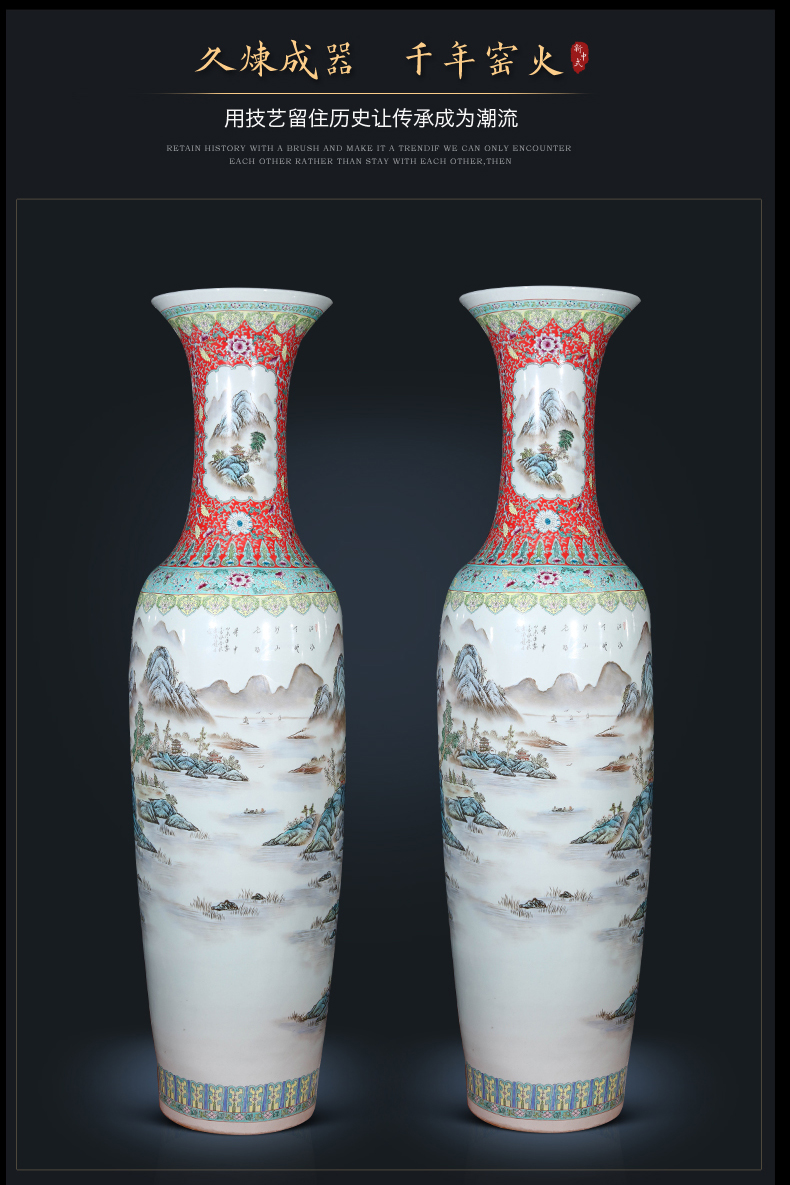 Jingdezhen ceramics hand - made pastel of large vase hotel lobby decoration of Chinese style living room large furnishing articles