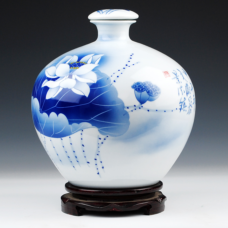 Jingdezhen ceramics famous household hand - made porcelain bottle wine jar with cover 10 jins to jars sealed as cans