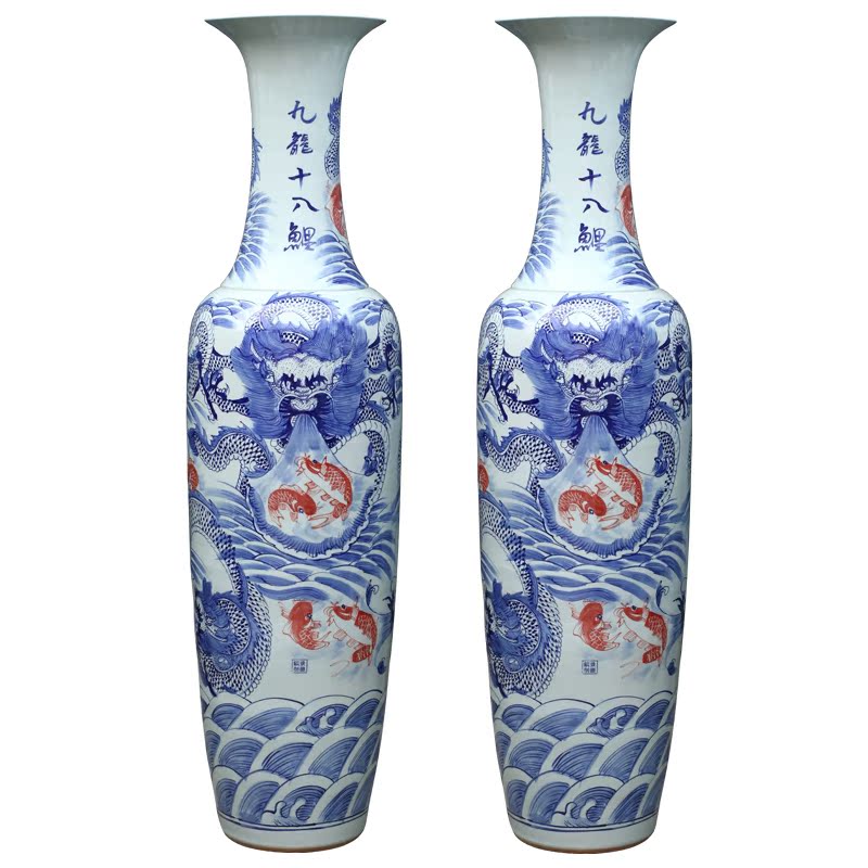 Jingdezhen ceramics dragon pattern of large vase furnishing articles of Chinese style hotel opening gifts large living room