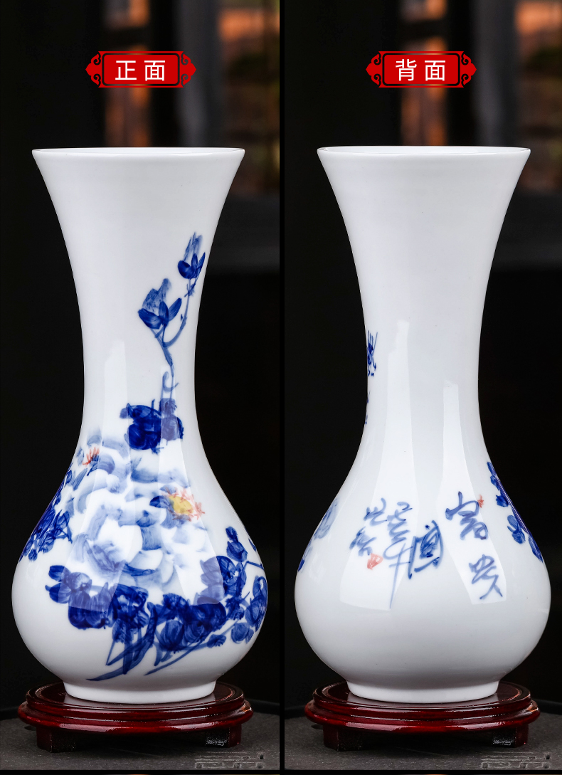 Jingdezhen ceramics hand - made of blue and white porcelain vase furnishing articles sitting room of the new Chinese style household flower arranging TV ark, adornment