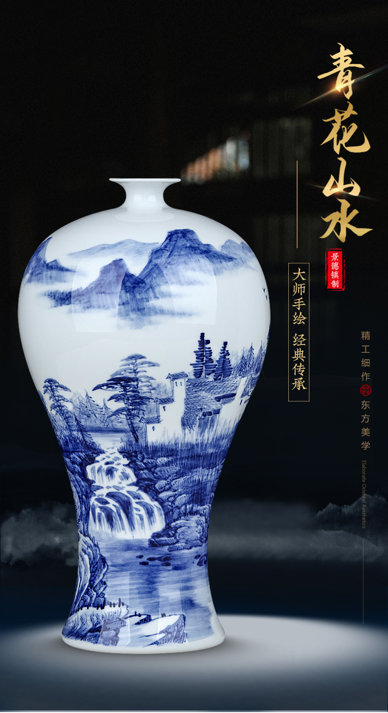 Jingdezhen blue and white porcelain vase landscape painting ceramics furnishing articles Chinese famous hand - made the sitting room TV ark, adornment