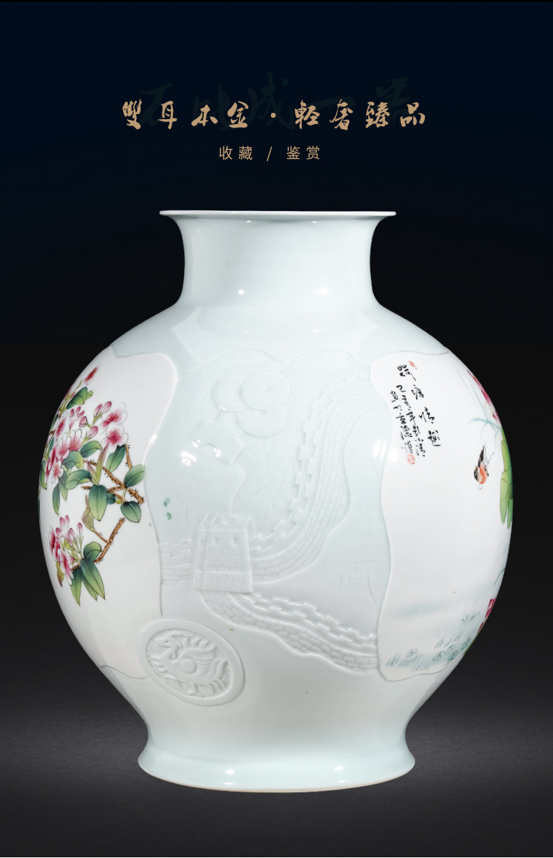 Jingdezhen ceramic masters hand shadow blue vase carving furnishing articles sitting room flower arranging high - grade Chinese style household ornaments