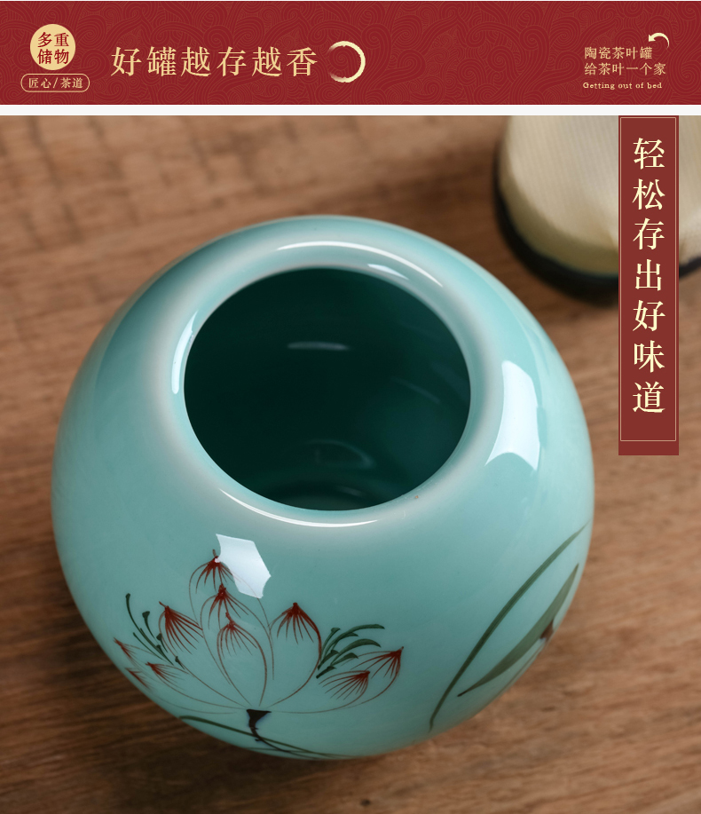 Jingdezhen ceramics Chinese hand - made caddy fixings storage tank pu 'er tea tea POTS awake small seal storage tank