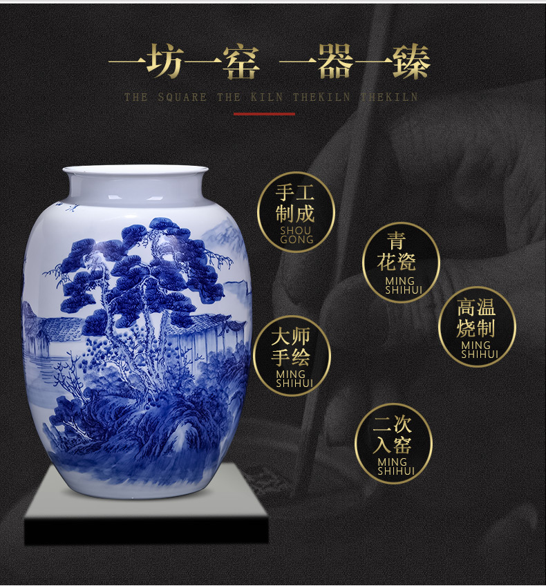 Jingdezhen ceramics by hand draw blue and white porcelain vases, flower arrangement large antique Chinese ancient frame is placed in the living room