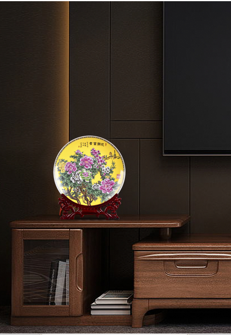 Jingdezhen ceramics powder enamel blooming flowers, hang dish sitting room of Chinese style household wine TV ark, decoration plate of furnishing articles