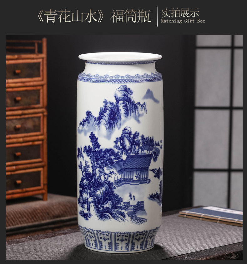 Blue and white porcelain vase furnishing articles of jingdezhen ceramics new Chinese style flower adornment lucky bamboo hydroponic large living room