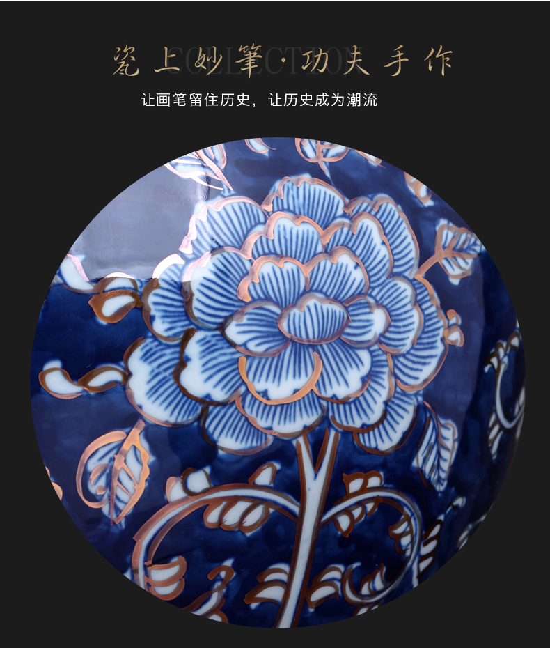 Jingdezhen ceramics hand - made ears blue and white porcelain vases, flower arrangement antique Chinese TV ark place, a large living room