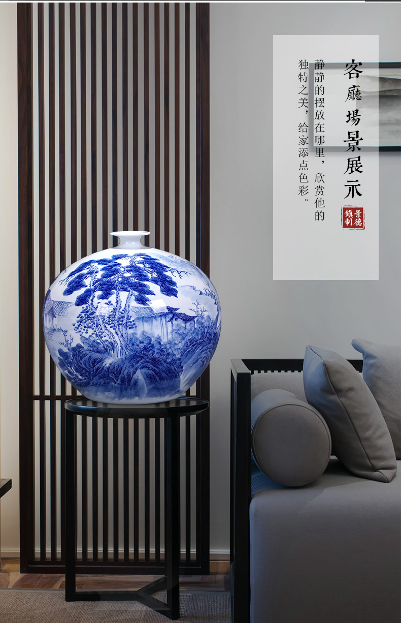 Jingdezhen ceramics by hand draw blue and white porcelain vases, flower arrangement large antique Chinese ancient frame is placed in the living room