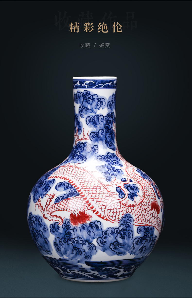 Jingdezhen ceramics hand - made dragon blue and white porcelain vase furnishing articles sitting room flower arranging Chinese style household decorative arts and crafts