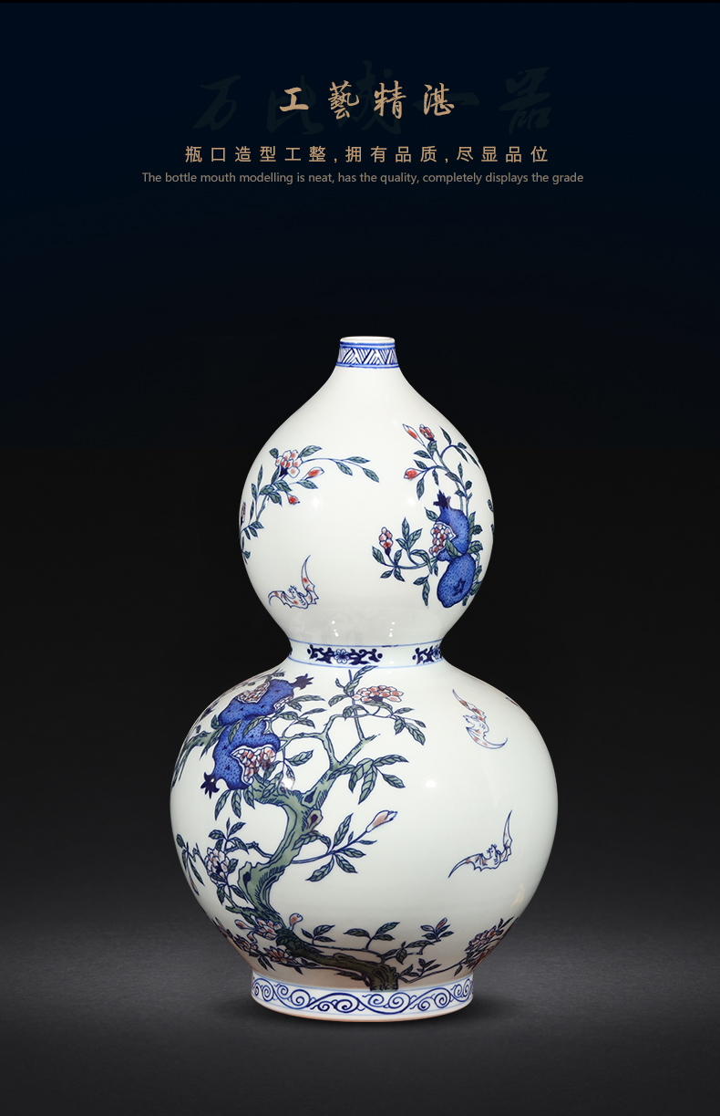 Jingdezhen ceramics hand - made antique porcelain live figure gourd vases, feng shui Chinese sitting room adornment is placed