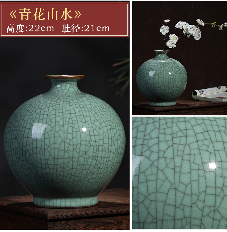 Jingdezhen ceramics vase guanyao Chinese style household furnishing articles flower arranging archaize sitting room TV cabinet decorative arts and crafts