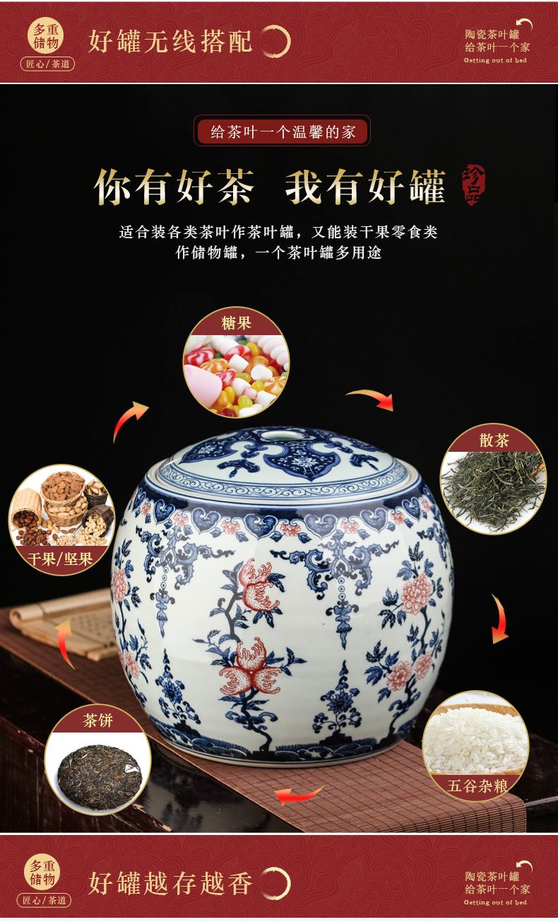 Hand - made of blue and white porcelain of jingdezhen ceramics storage as cans accessories archaize large with cover pu 'er tea pot furnishing articles