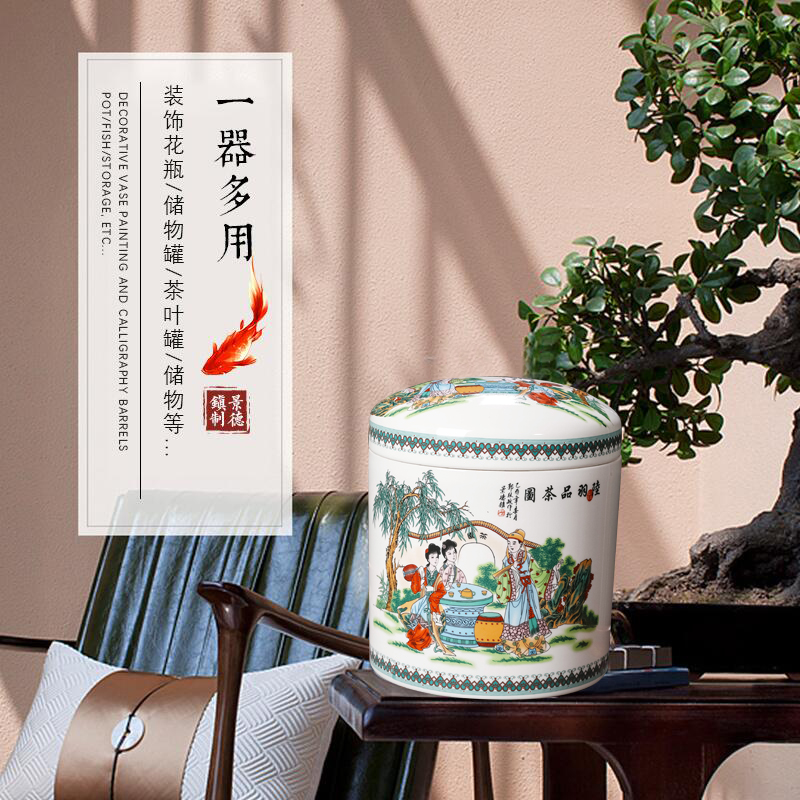 Jingdezhen ceramics manual sealing caddy fixings puer tea tea storage cylinder storage large furnishing articles 7 cakes with restoring ancient ways