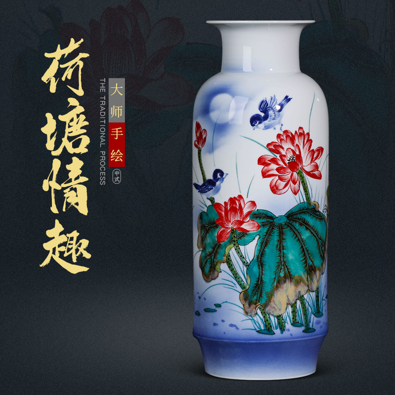 Jingdezhen ceramics by hand draw flower vase is placed large Chinese style living room home TV ark, adornment