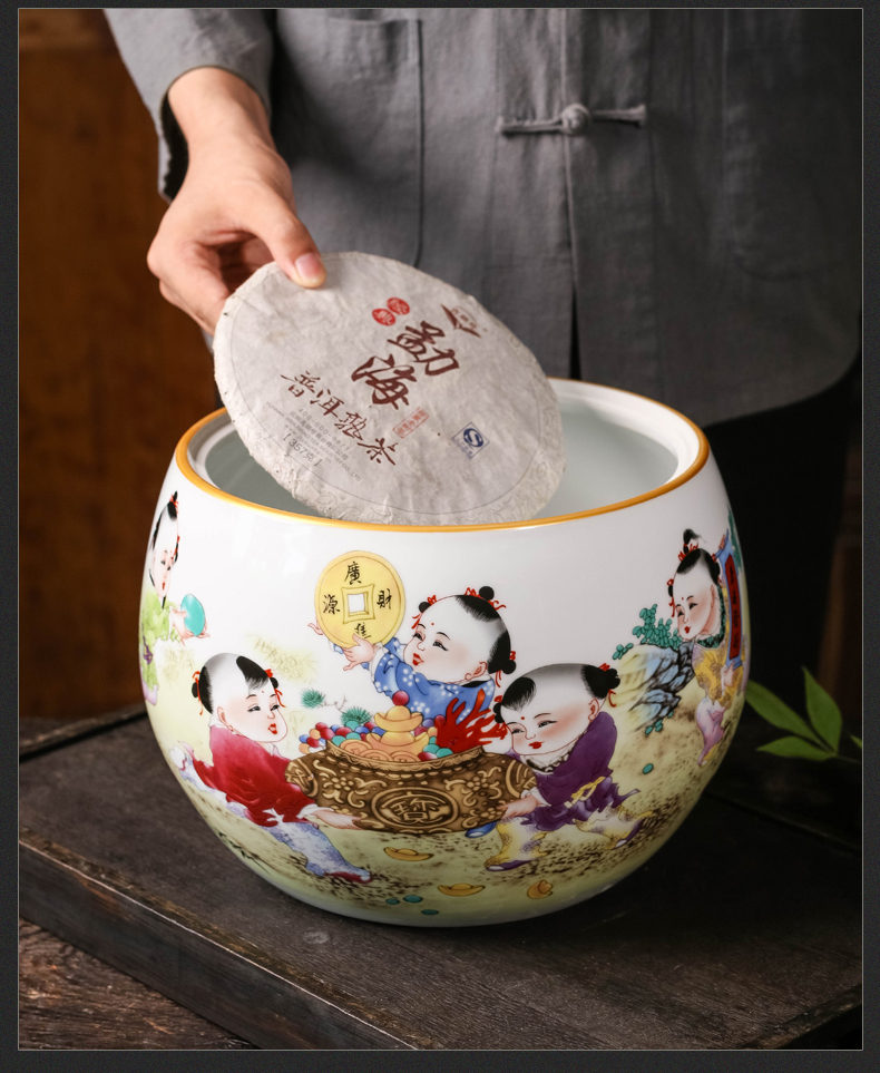 Jingdezhen ceramic tea pot of Chinese style living room home a thriving business storage tank waterproof with cover seal pot