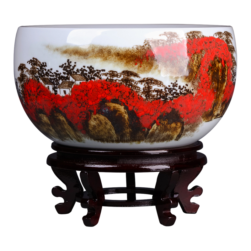 Jingdezhen ceramics basin bowl lotus lotus feng shui plutus aquarium large fish of new Chinese style adornment furnishing articles