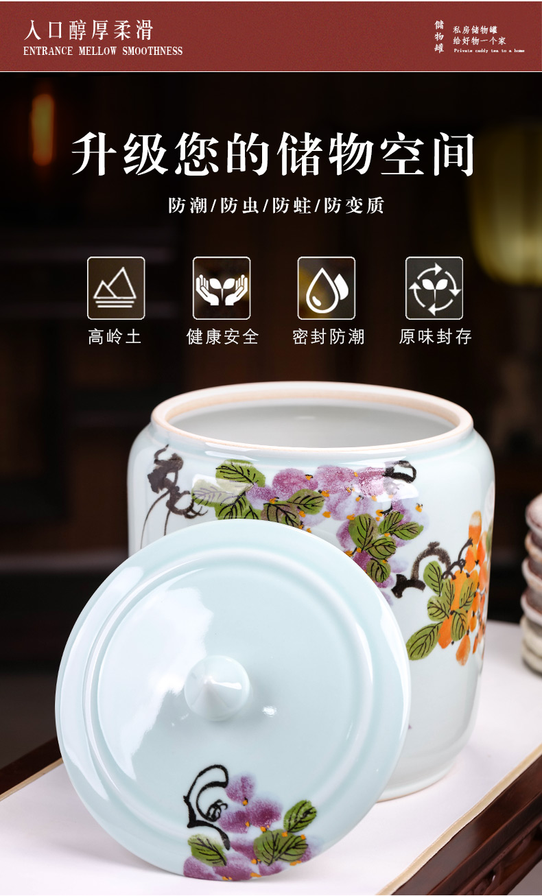 Jingdezhen ceramic barrel hand - made home with cover 15 pounds 25 kg pack insect - resistant seal cylinder storage tank tea