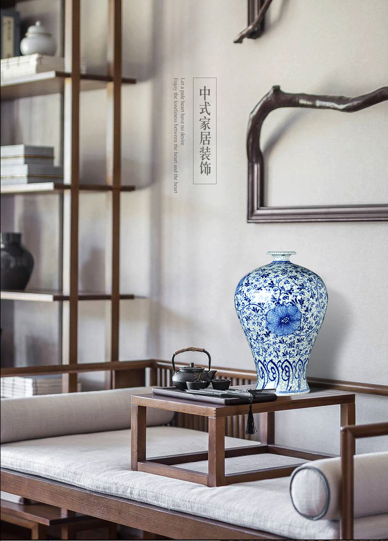 Jingdezhen ceramics Chinese style living room home wine ark, adornment furnishing articles antique hand - made crack blue and white porcelain vase