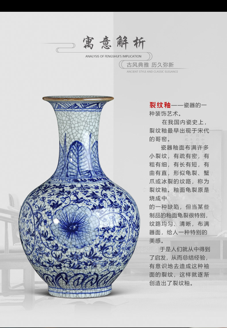 Jingdezhen ceramics Chinese style living room home wine ark, adornment furnishing articles antique hand - made crack blue and white porcelain vase