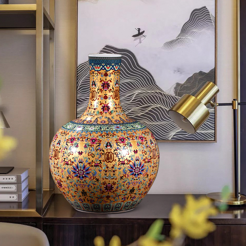 Jingdezhen ceramics colored enamel of large vase Chinese flower arranging porch is decorated furnishing articles home large living room