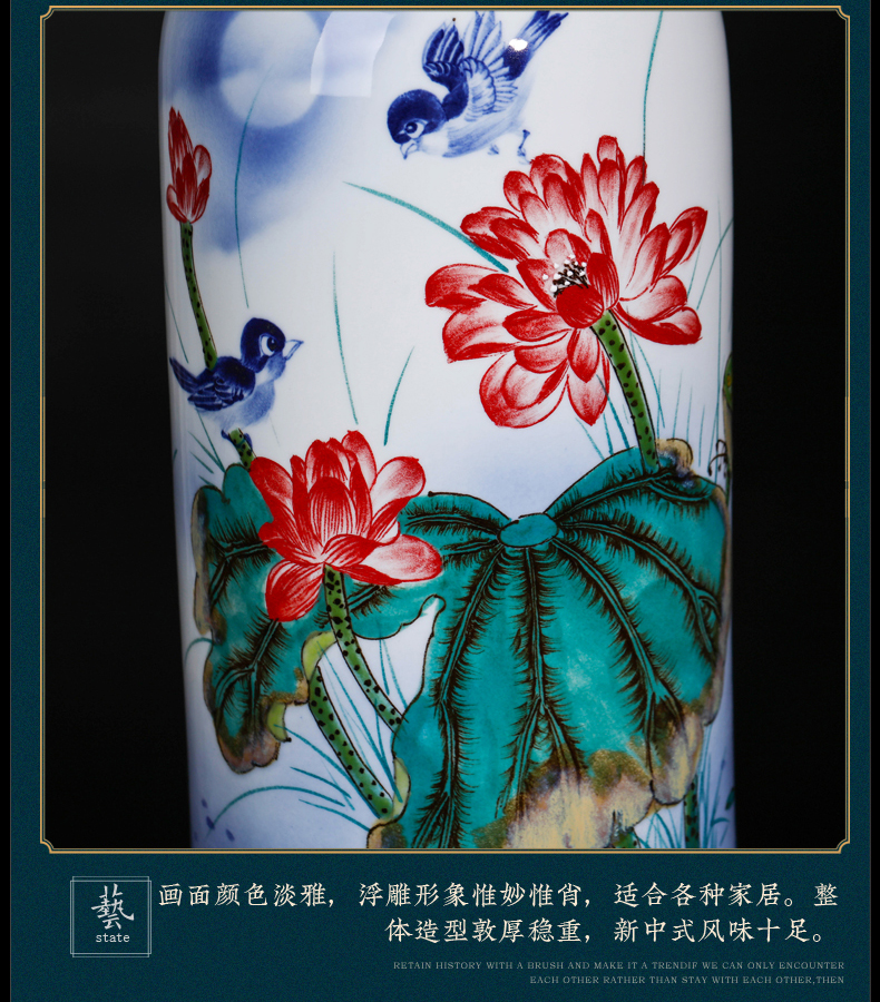 Jingdezhen ceramics by hand draw flower vase is placed large Chinese style living room home TV ark, adornment