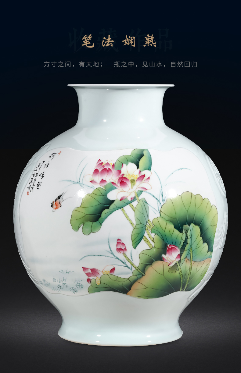 Jingdezhen ceramic masters hand shadow blue vase carving furnishing articles sitting room flower arranging high - grade Chinese style household ornaments