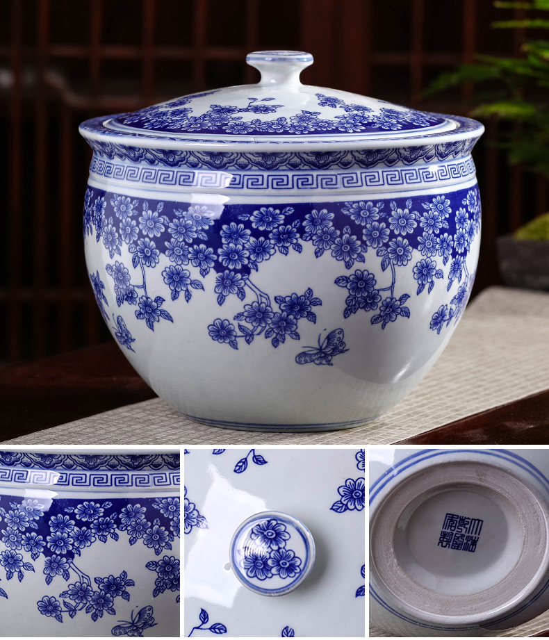 Jingdezhen ceramics home with cover storage tank is moistureproof insect - resistant seal pot 10 jins barrel furnishing articles of blue and white porcelain