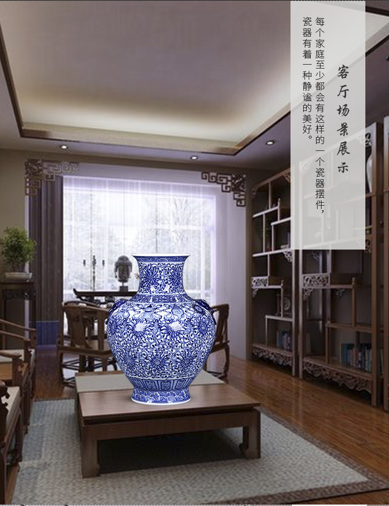 Jingdezhen ceramics imitation qianlong hand - made the ears of the blue and white porcelain vase furnishing articles Angle of new Chinese style living room what ornaments