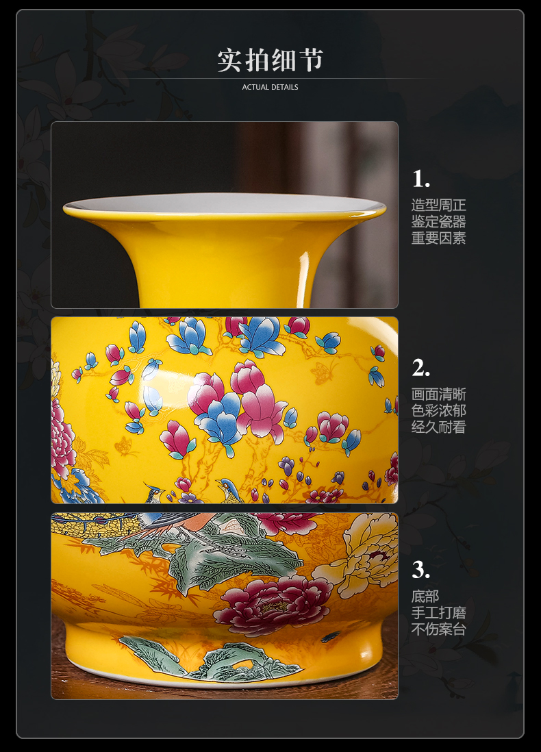 Jingdezhen ceramics yellow vase furnishing articles of new Chinese style household adornment flower arranging rich ancient frame handicraft sitting room