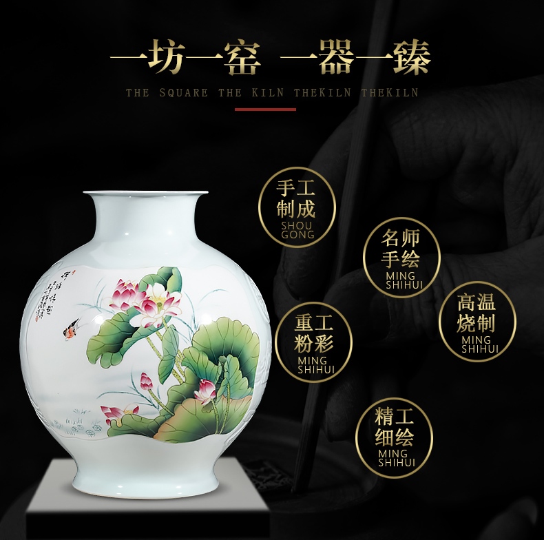 Jingdezhen ceramic masters hand shadow blue vase carving furnishing articles sitting room flower arranging high - grade Chinese style household ornaments