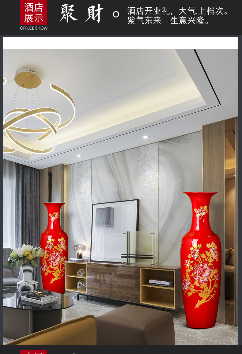 Jingdezhen ceramics China red large vases, large living room TV ark hotel furnishing articles decorations