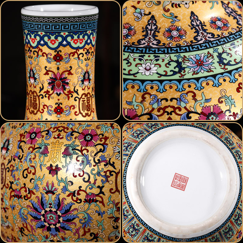 Jingdezhen ceramics colored enamel of large vase Chinese flower arranging porch is decorated furnishing articles home large living room