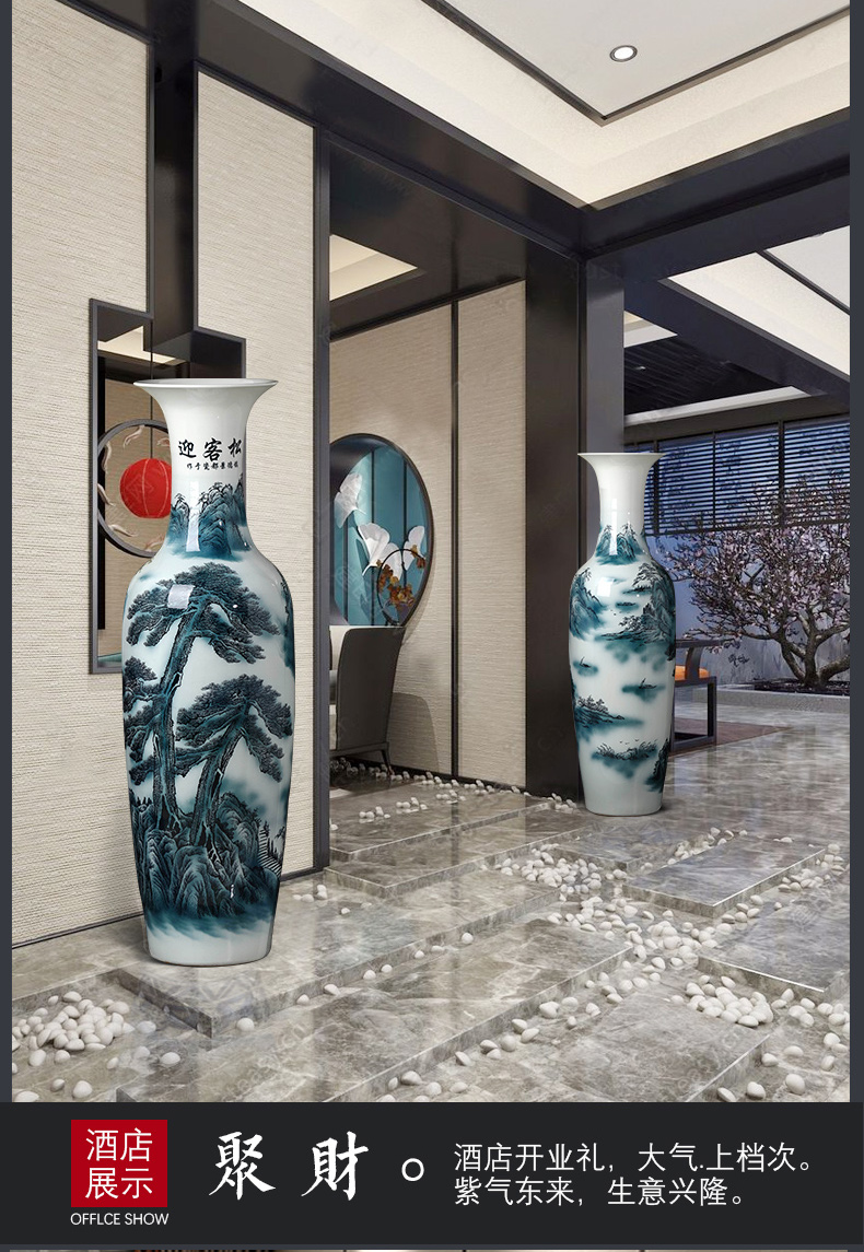 Guest - the greeting pine of large blue and white porcelain vase large Chinese jingdezhen ceramics high sitting room hotel furnishing articles