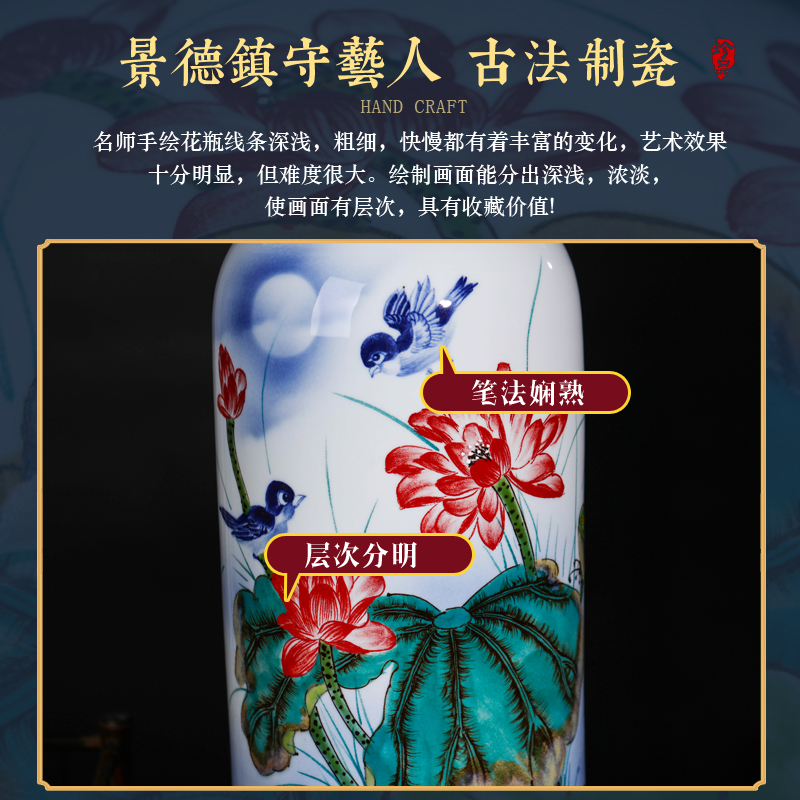 Jingdezhen ceramics by hand draw flower vase is placed large Chinese style living room home TV ark, adornment