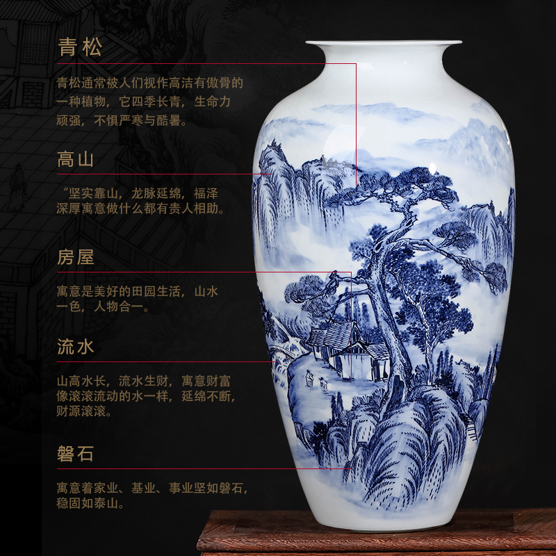 Jingdezhen ceramics by hand draw flower arranging Chinese antique blue and white porcelain vase is placed in the sitting room porch decoration