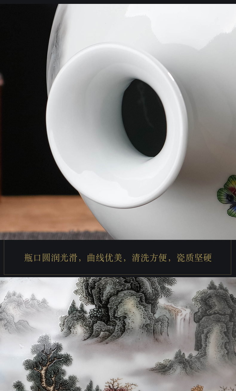 Jingdezhen ceramics flower vase furnishing articles sitting room of the new Chinese style household landscape painting pomegranate wine bottle decoration