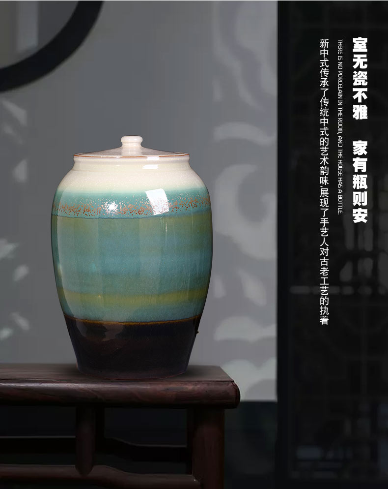 Jingdezhen ceramic household with cover variable seal pot 20 jins 40 kg barrel insect - resistant moisture storage tank caddy fixings