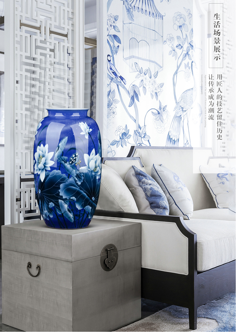 Jingdezhen ceramics masters hand - made furnishing articles Chinese flower arranging sitting room porch decoration large blue and white porcelain vase