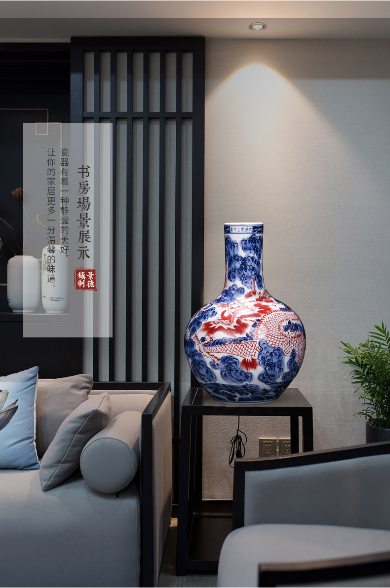 Jingdezhen ceramics hand - made dragon blue and white porcelain vase furnishing articles sitting room flower arranging Chinese style household decorative arts and crafts