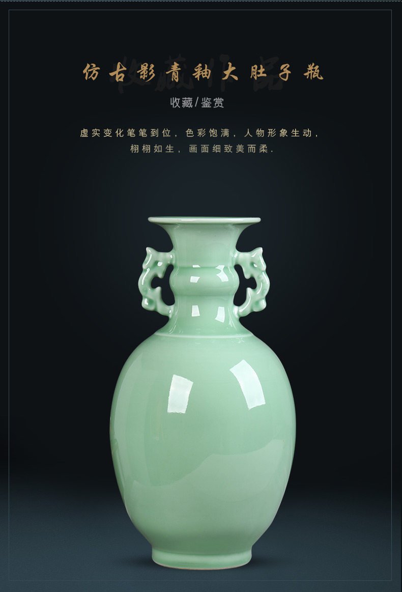 Jingdezhen ceramics pure manual shadow blue glaze ears vases, flower arranging rich ancient frame sitting room adornment is placed