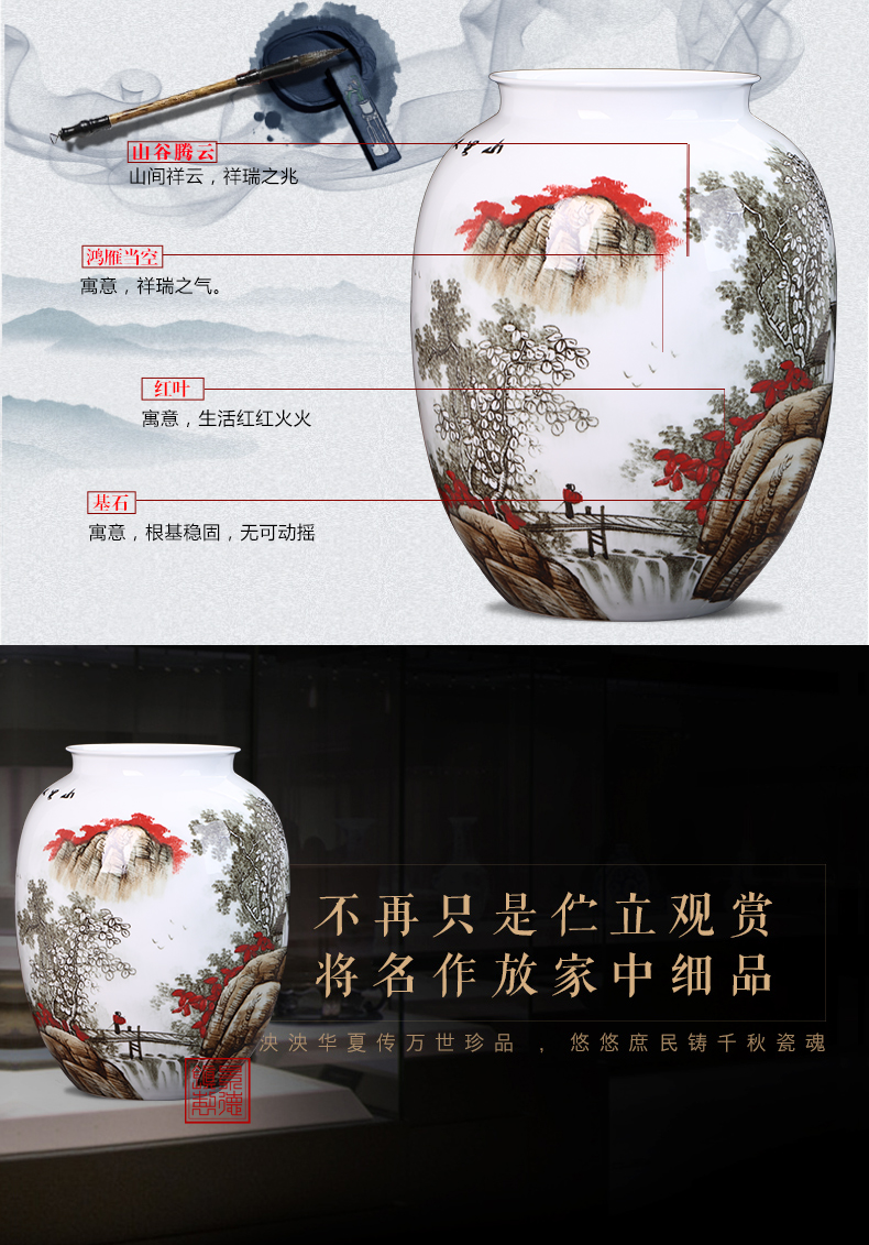 Jingdezhen ceramics by hand painting and calligraphy calligraphy and painting scroll cylinder cylinder Chinese study ground vase furnishing articles