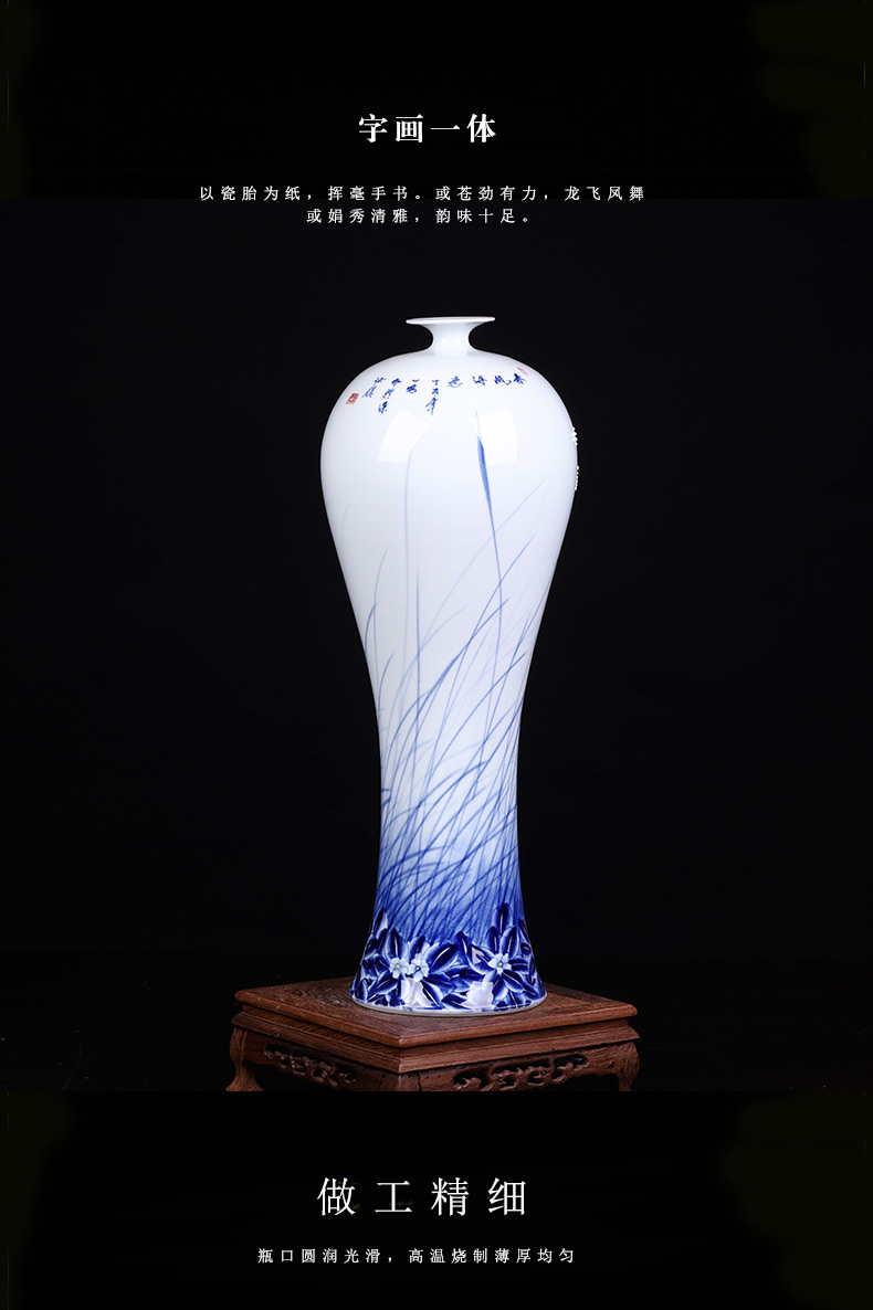 Jingdezhen ceramics famous master hand draw large blue and white porcelain vase Chinese style living room what TV ark, furnishing articles