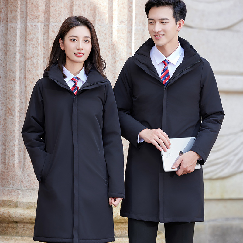 Unisex Mid-Length Parka Cotton Workwear Winter Thickened Jacket for Bank, Hotel, Property Management Staff Unisex Mid-Length Parka Cotton Workwear Winter Thickened Jacket for Bank, Hotel, Property Management Staff