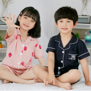 . Pyjama trẻ em của ve áo cardigan bông dệt kim ngắn tay mùa hè bé trai quần áo về nhà và cô gái bé mỏng bé bộ.