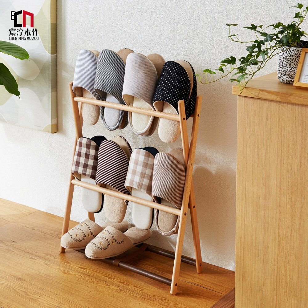 Japanese-style solid wood shoe rack multi-layer simple slipper shelf storage creative simple foyer dark northern Europe can be self-folding