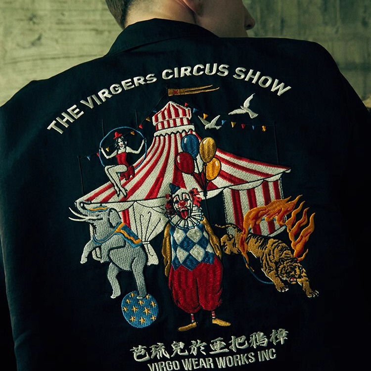 Jacket for Men and Women, Autumn, Japanese High-End Trendy Brand, Stylist Collaboration, Circus Embroidery, Reversible, Loose Fit, Oversized Coat