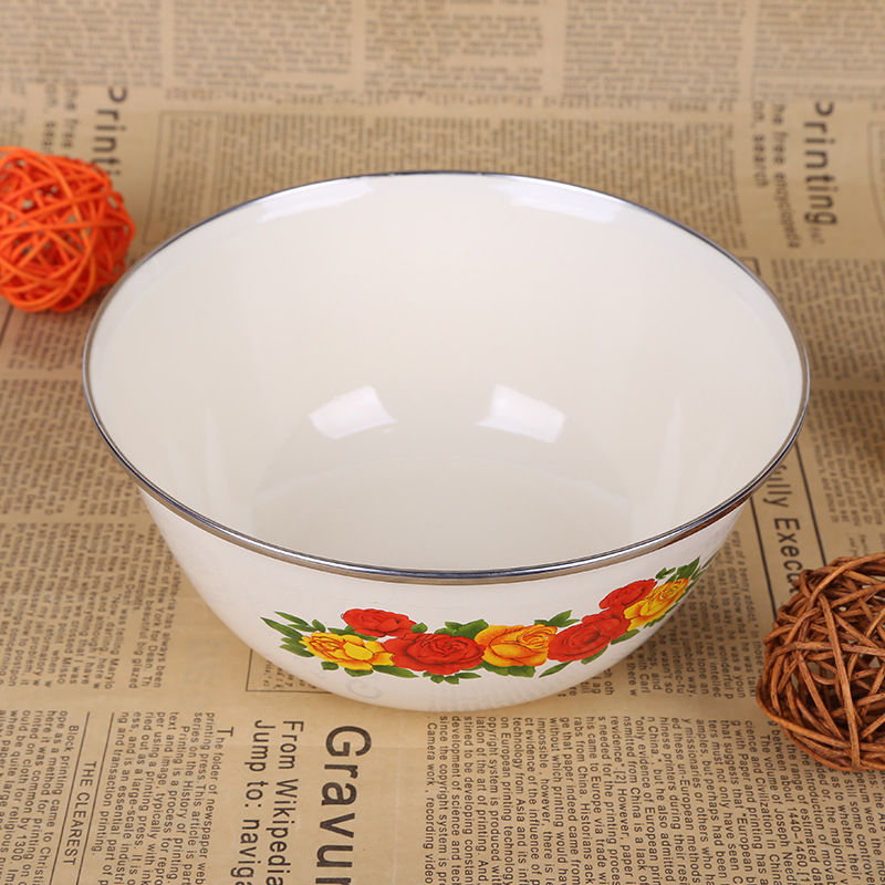 Enamel large mixing bowl with cover preservation box mercifully rainbow such to use as the pot soup bowl of fruits and vegetables salad Enamel pot