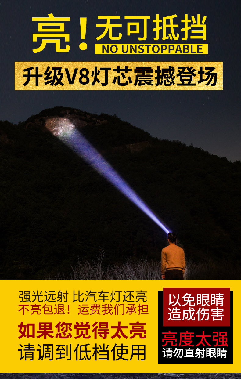 落伍者  头戴式LED强光电筒 解放双手 图3