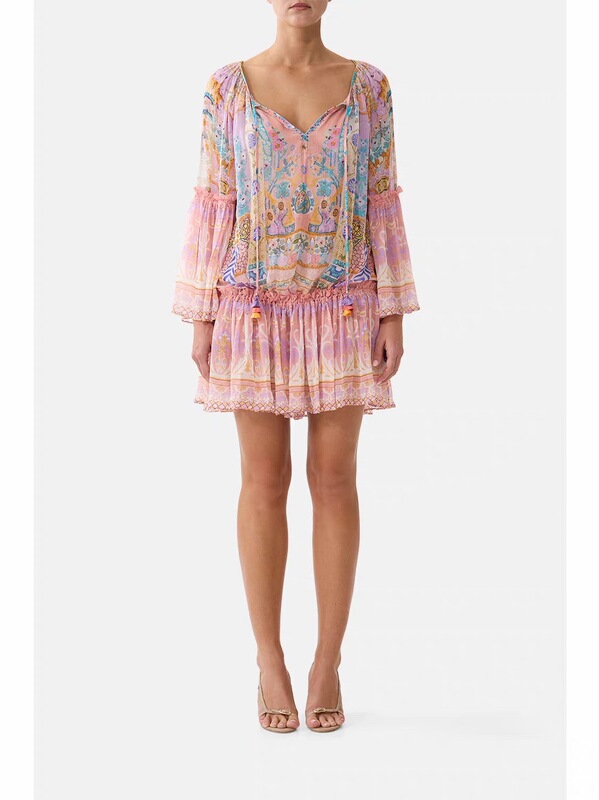 2026 New Australian Niche Resort Style Printed Fairy Pink Long-Sleeved Loose Waist-Cinching Pleated Dress 2026 New Australian Niche Resort Style Printed Fairy Pink Long-Sleeved Loose Waist-Cinching Pleated Dress